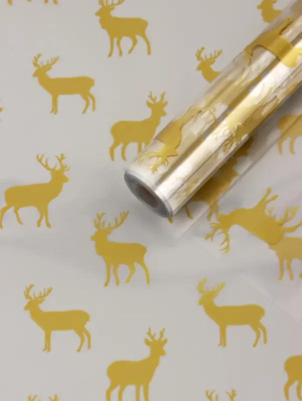 Пленка новогодняя глянцевая &laquo;Северные олени&raquo;, прозрачная, золото, 0.7&times;7.5 м, 40 мкм, 200 г