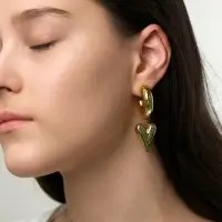 Серьги кольца с подвеской &laquo;Сердечки&raquo;, d=2.9 см, цвет золото