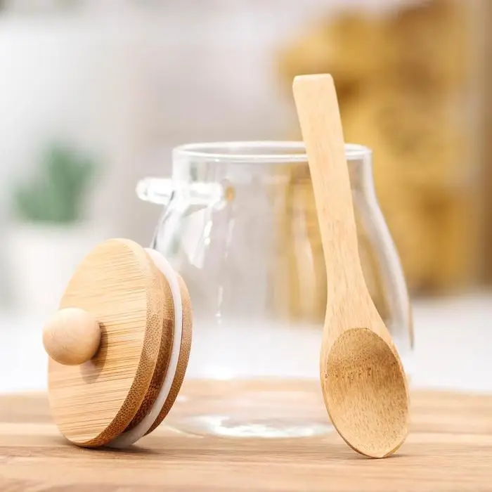 Сахарница «Эко» с ложкой, 480 мл, 9.5×9×12.5 см, с бамбуковой крышкой, стекло, прозрачная Сахарница «Эко» с ложкой, 480 мл, 9.5×9×12.5 см, с бамбуковой крышкой, стекло, прозрачная
