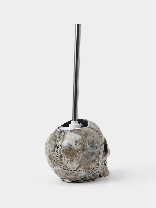 Ёршик для унитаза с подставкой &laquo;Череп&raquo;, стальная ручка, 16&times;15&times;22 см, белый