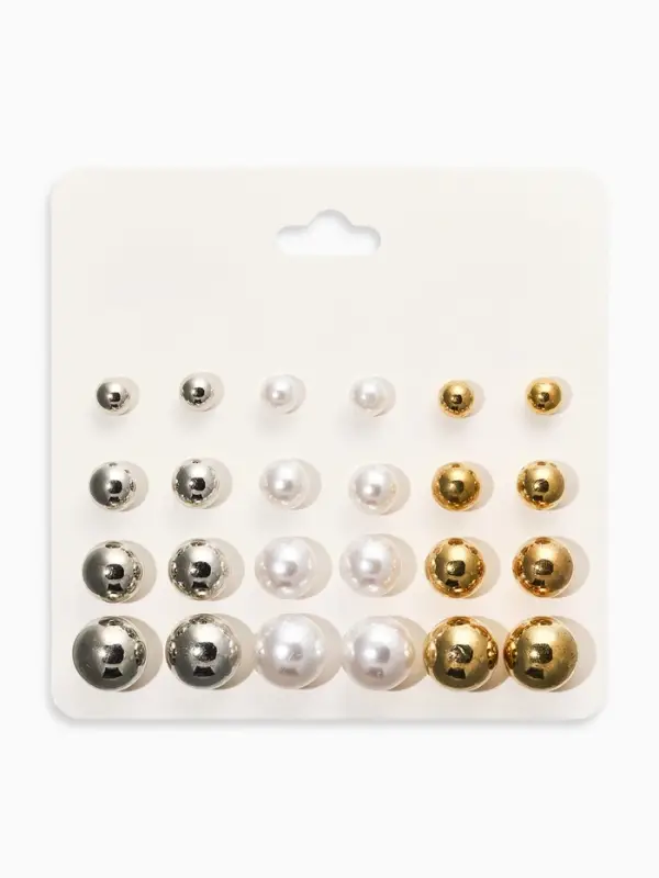 Серьги пусеты QF &laquo;Рэйчел&raquo;, 12 пар, бусины d=6-12 мм, цветные