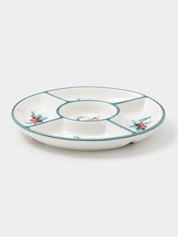 Менажница новогодняя Доляна «Зимний вечер», 5 секций, 25.5×3.1 см, доломит, белая