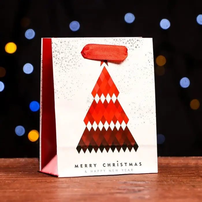 Пакет новогодний подарочный ламинированный «Красочная елка» 11.5×14.5×6 см