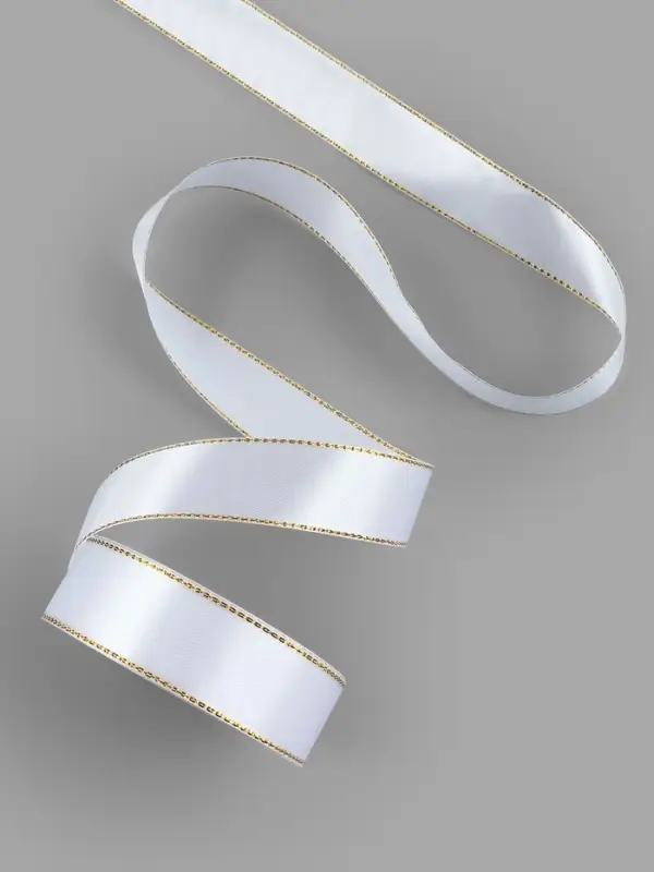 Лента атласная, с золотым люрексом, 25 мм, 23±1 м, белая №001 Лента атласная, с золотым люрексом, 25 мм, 23±1 м, белая №001