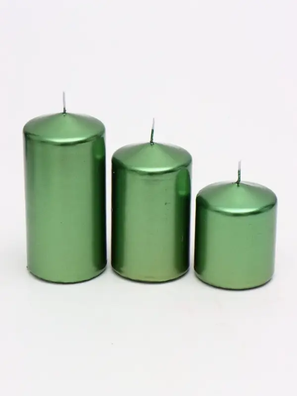 Свеча столбик 6&times;7.5, 10, 12.5 см, набор 3 шт., зелёный металлик