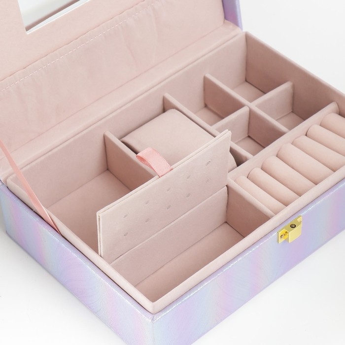 Шкатулка кожзам для украшений  Шкатулка кожзам для украшений "Полосы.Текстура" сирень перламутр 7,5х22х15 см