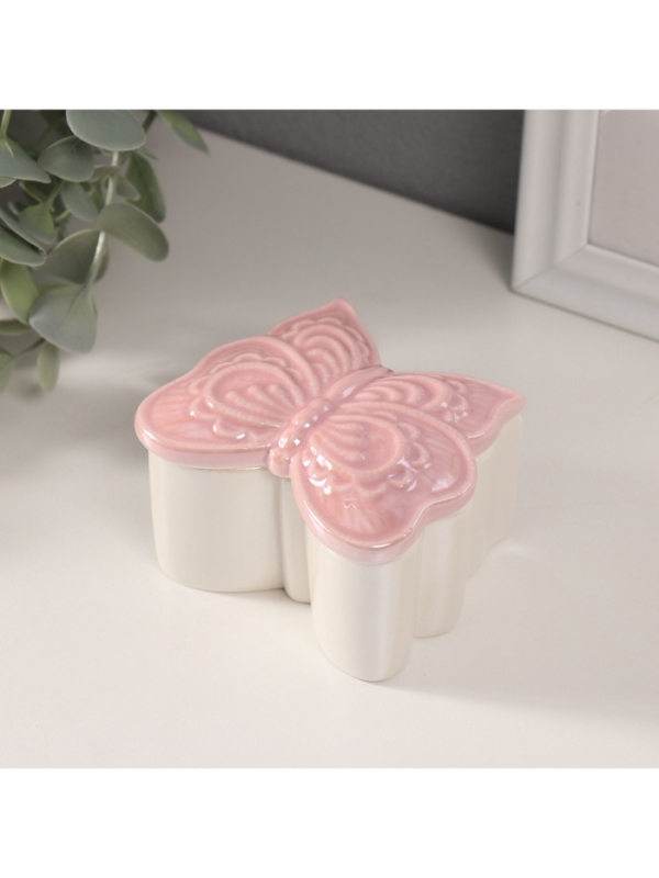 Шкатулка керамика "Бобочка фигурная" розовый перламутр 7,3х7,3х4,5 см