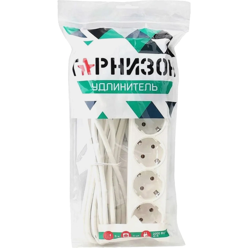 Удлинитель Гарнизон EL-NB-G4-W-5 4р/5м, 10А, с выкл. и зазем., белый