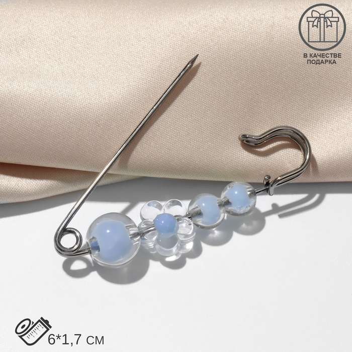 Булавка «Цветочное конфетти» 4 бусинки, 6см, цвет голубой в серебре Булавка «Цветочное конфетти» 4 бусинки, 6см, цвет голубой в серебре