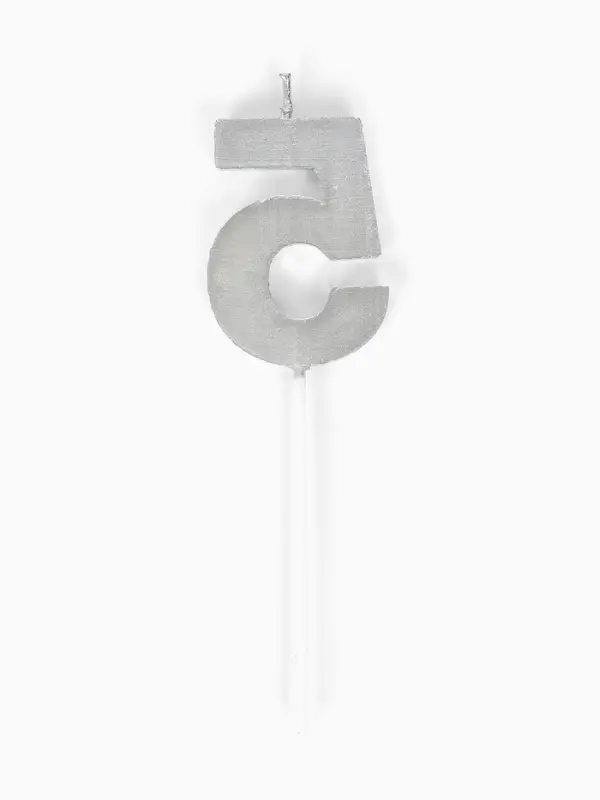 Свеча для торта &laquo;Элемент&raquo;, цифра "5" серебро