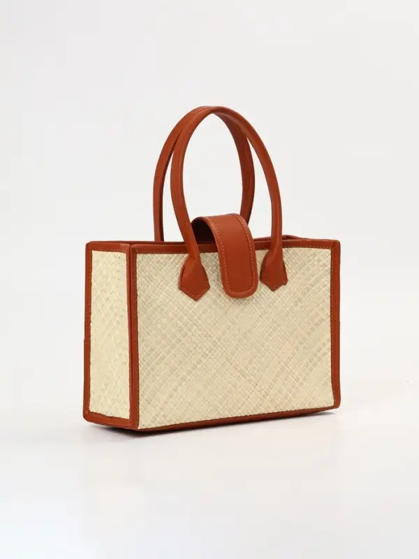 Сумка плетёная на застёжке из пандана, 30&times;10&times;35 см, бежево-коричневая