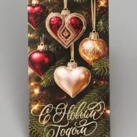 Конверт для денег &laquo;С Новым годом. Ёлочные игрушки&raquo;, тиснение, 16.5&times;8 см