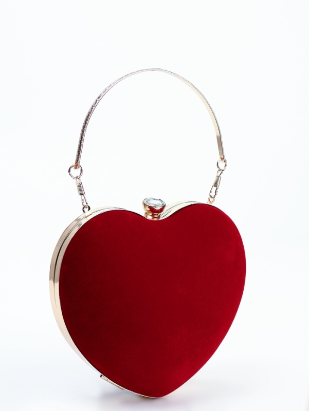 Сумка жен, 15,5*8*17 см, отд на фермуаре, цепь, текстиль, сердце, красный