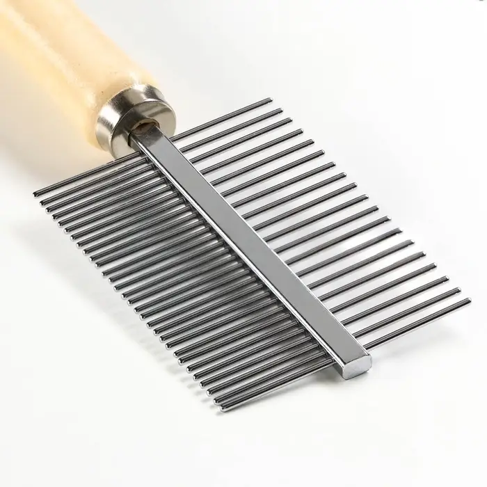 Расчёска для шерсти Wood, 17&times;5.5 см, двухсторонняя, с деревянной ручкой