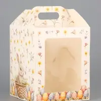 Коробка подарочная пасхальная с окном, с фронтальной загрузкой «Кролик в корзинке» 15×15×18 см