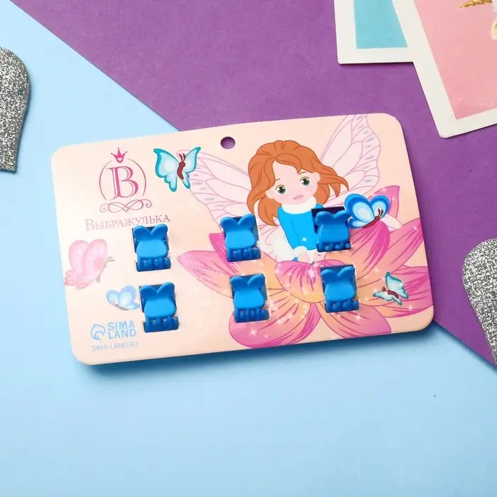 Крабик для волос«Маленькая радость», набор 6 шт., бабочка, 1.2 см, голубой