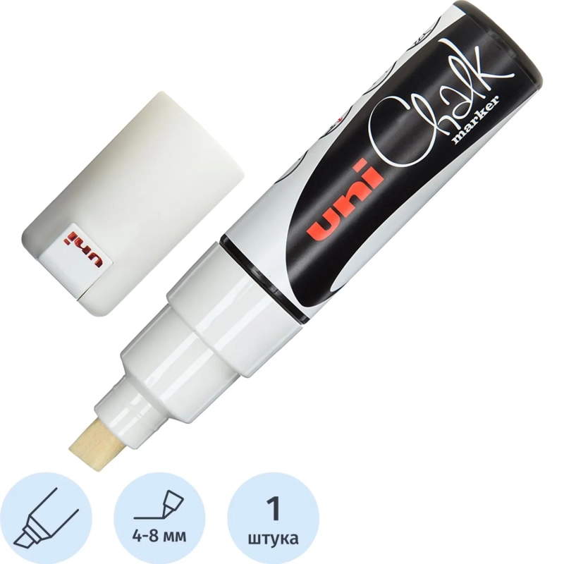 Маркер меловой UNI PWE-8K, белый, до 8.0 мм.