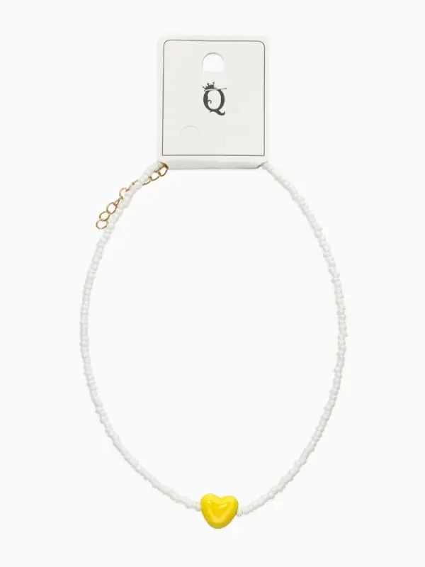 Чокер из бисера "Сердце", цвет бело-жёлтый в золоте, L=45 см