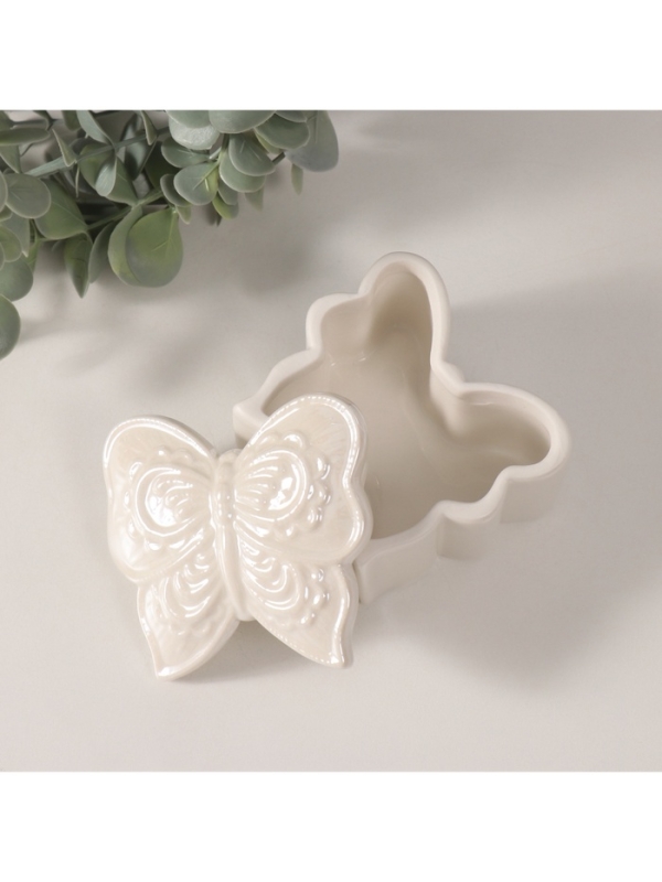 Шкатулка керамика Шкатулка керамика "Бобочка фигурная" белый перламутр 7,3х7,3х4,5 см