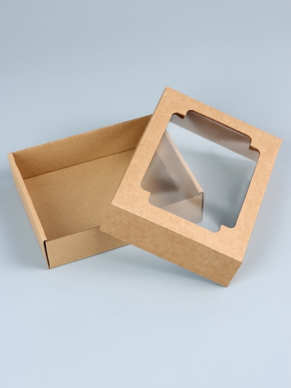 Коробка сборная без печати крышка-дно бурая с окном 18 х 15 х 5 см Коробка сборная без печати крышка-дно бурая с окном 18 х 15 х 5 см