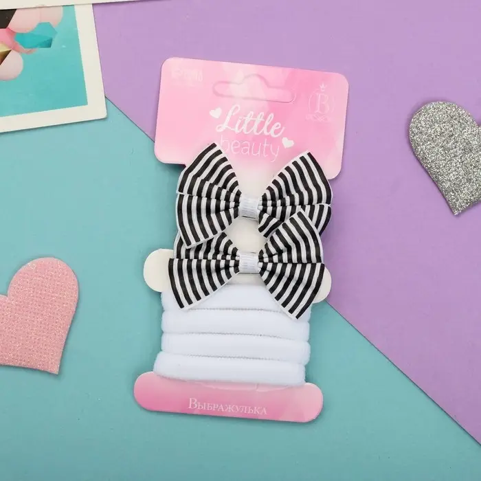 Набор для волос "Грета" (4 резинки, 2 зажима) полоски, чёрно-белый