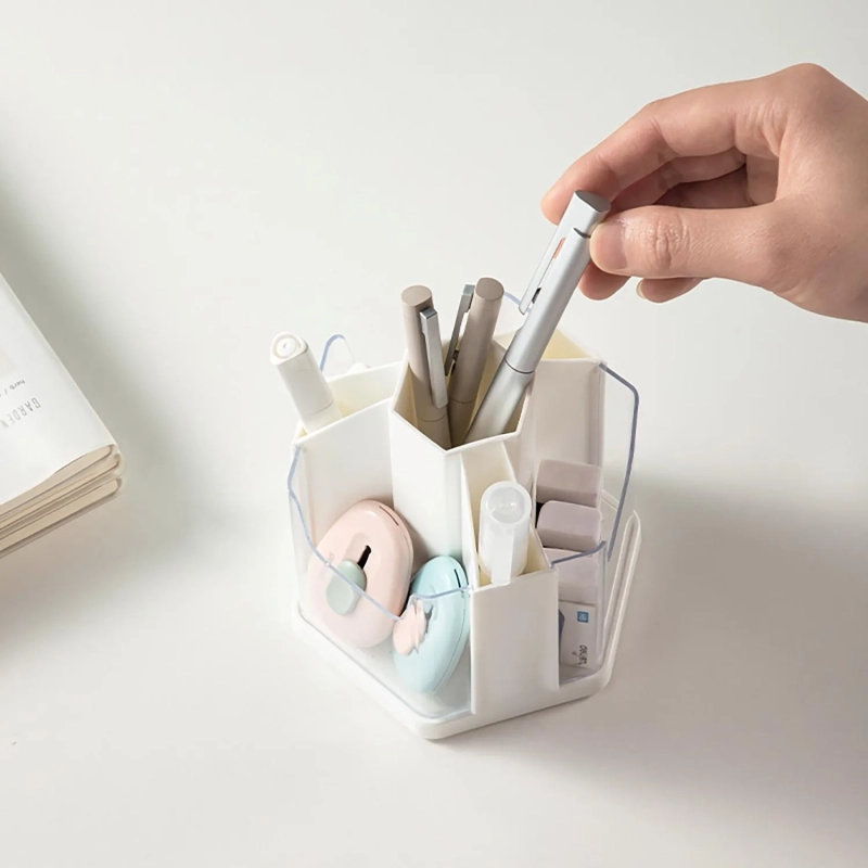 Подставка-органайзер Deli EM433, вращ, 123х109х122мм, 7 отделений, белая