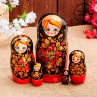 Матрёшка дерево &laquo;Рябинка&raquo;, чёрный платок, 5 кукольная, 18 см