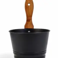 Ушат для бани и сауны, 4 л, сталь, с деревянной ручкой, чёрный