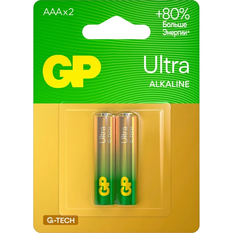 Батарейка GP Ultra AAA/LR03/24AU, GP24AU -2CR2/24AUA21-2CRSBC2, бл/2шт