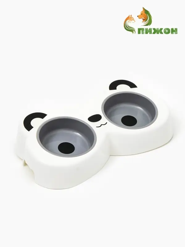 Миска двойная &laquo;Панда&raquo;, 2&times;160 мл, пластик, белая, серая