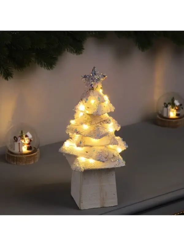 Фигура деревянная &laquo;Ёлочка белая&raquo;, 27&times;14&times;14 см, 35 LED, от батареек AAx2, свечение тёплое белое