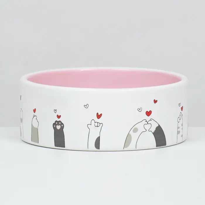 Миска &laquo;Любовь и коты&raquo;, 300 мл, 12.5&times;12.5&times;4.5 см, керамика, розовая, белая