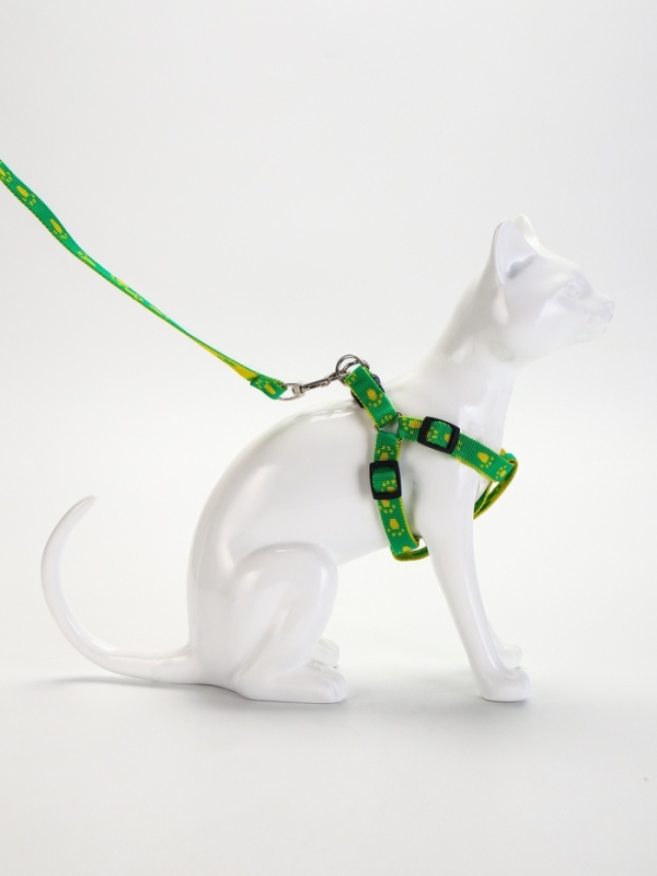 Комплект "Большая лапа", ширина 1,5 см, поводок 120 см, шлейка 28-42 см, жёлто-зелёный