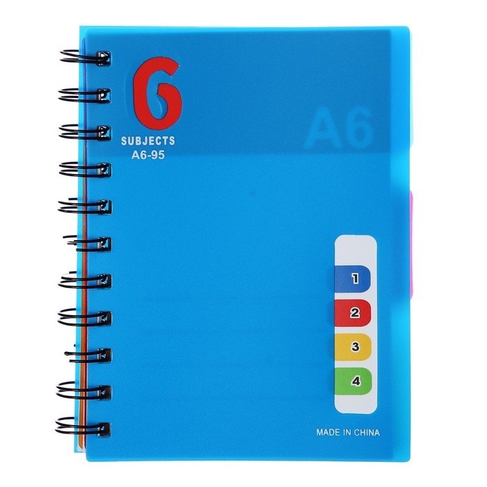 Блокнот на гребне А6, 100 листов, линия, обложка пластик, с разделителями, классика, МИКС