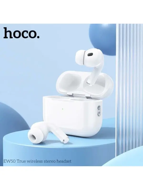 Наушники беспроводные Hoco EW50, TWS, вакуумные, Bluetooth 5.3, 40/300 мАч, шумоподавление, белые