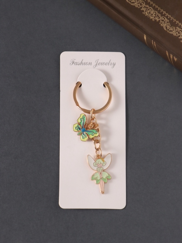 Брелок металл, эмаль "Дюймовочка и бабочка" зелёный 9 см