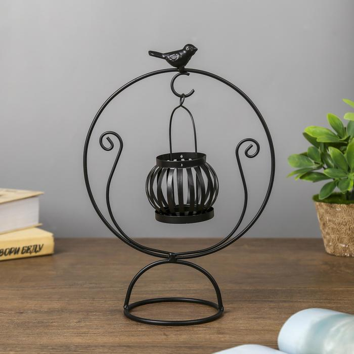 Подсвечник металл на 1 свечу  Подсвечник металл на 1 свечу "Круглая качель" чёрный 26х17,5х10,5 см
