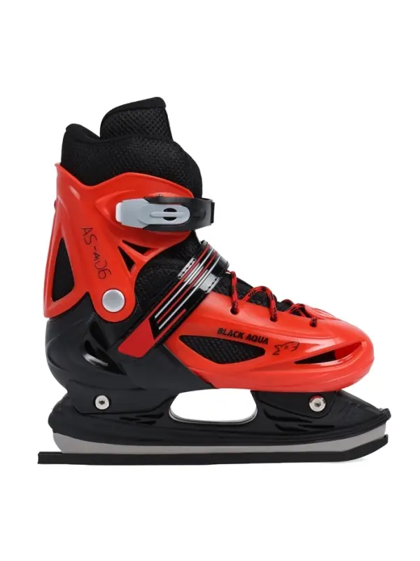 Коньки детские раздвижные BlackAqua, р. 30-33, для фитнеса, с роликовой платформой, красные, чёрные