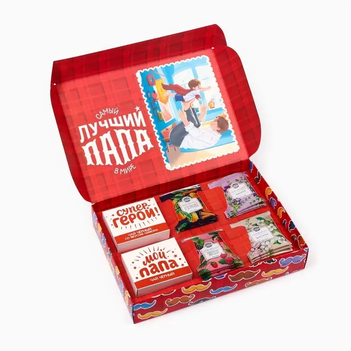 Чай подарочный &laquo;Папа может всё&raquo;: весовой чай 40 г (2 шт. &times; 20 г)., чай в пакетиках 21.6 (12 шт. &times; 1.8 г).