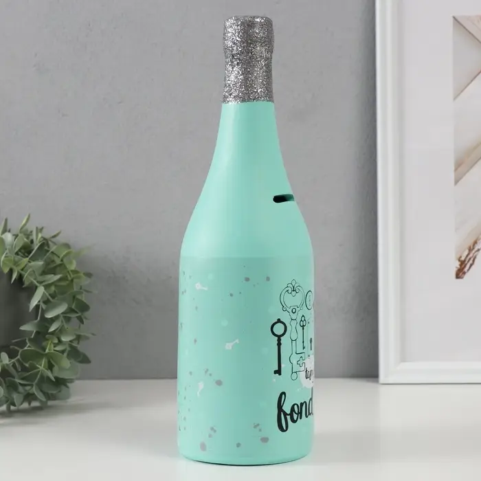 Копилка для денег &laquo;Бутылка шампанского&raquo;, керамика, мятная, 9.5&times;9.5&times;30 см