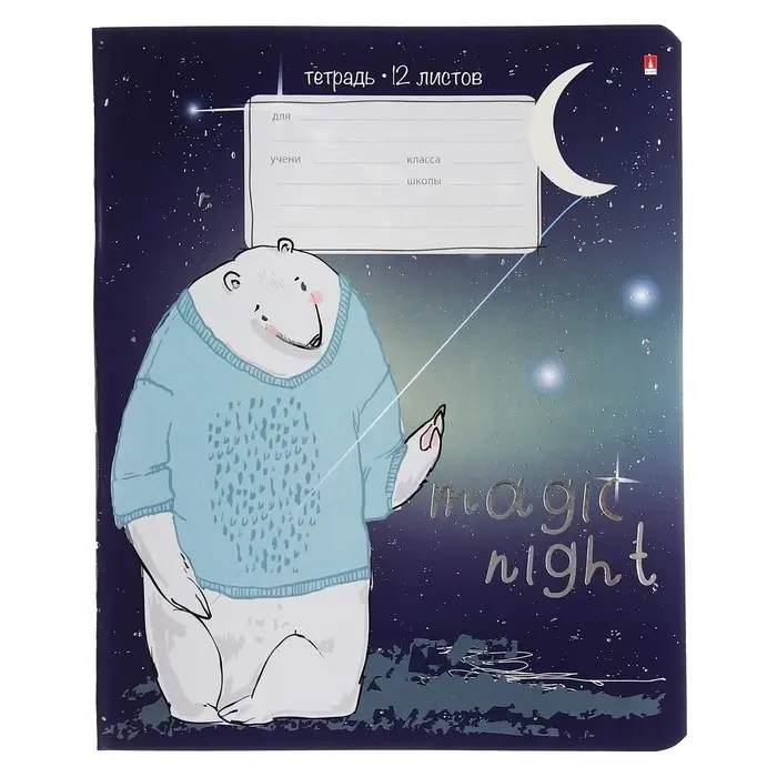 Тетрадь 12 листов в линию MAGIC NIGHT, обложка мелованный картон, фольгирование, МИКС