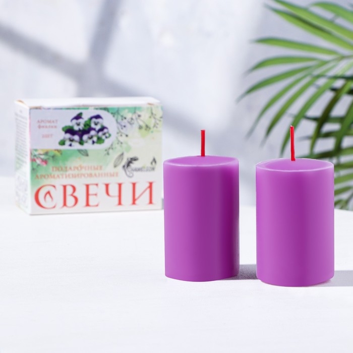 Набор свечей-столбиков 2 шт, 4х6 см, фиалка Набор свечей-столбиков 2 шт, 4х6 см, фиалка