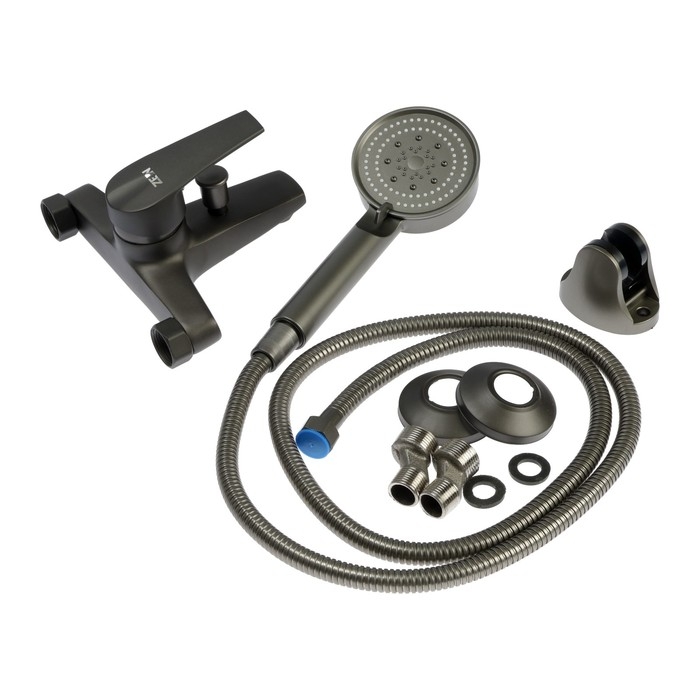 Смеситель для ванны ZEIN Z3842, однорычажный, душевой набор, лейка 5 режимов, графит Смеситель для ванны ZEIN Z3842, однорычажный, душевой набор, лейка 5 режимов, графит