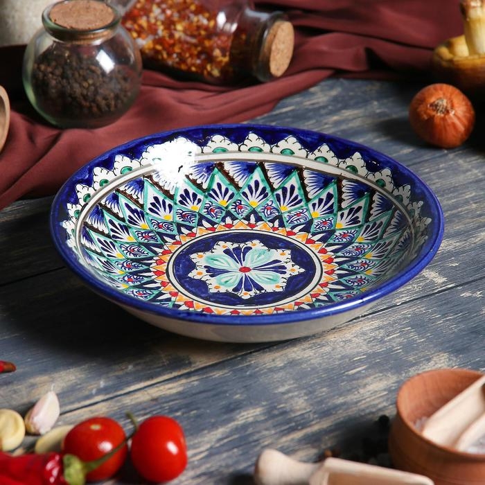 Тарелка Риштанская Керамика Тарелка Риштанская Керамика "Узоры", синяя, глубокая, микс, 20 см