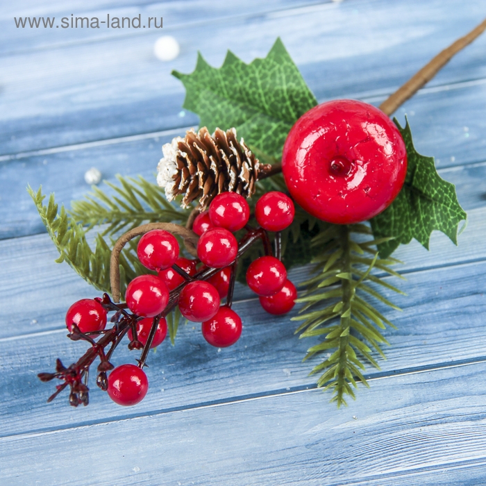 Декор  Декор "Зимние грезы" калина красная яблоко шишка, 25 см