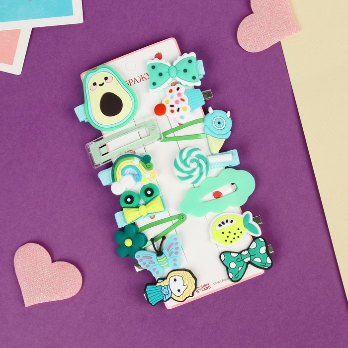 Набор для волос  Набор для волос "Маленькие радости" (14 шт) авокадо, зелёный