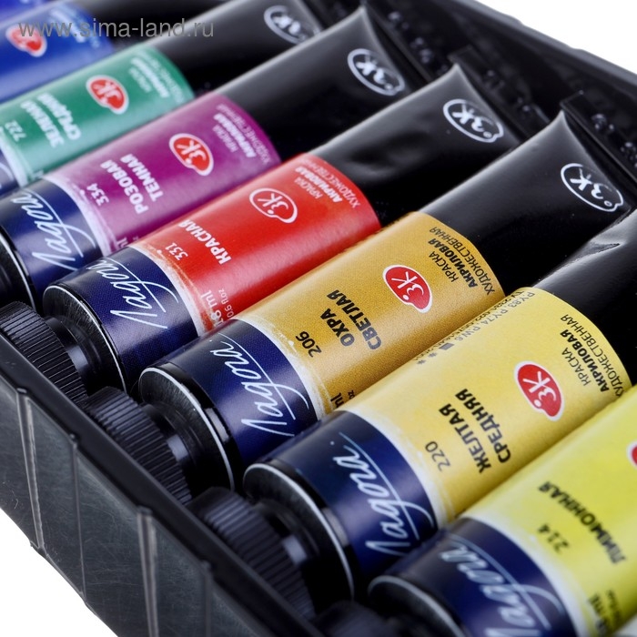 Краска акриловая в тубе, набор 12 цветов х 18 мл, ЗХК Краска акриловая в тубе, набор 12 цветов х 18 мл, ЗХК "Ладога", художественный, 2241008