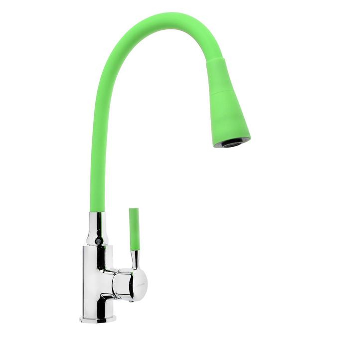 Смеситель для кухни Accoona A9890K-1, однорычажный, силиконовый излив, зеленый/хром Смеситель для кухни Accoona A9890K-1, однорычажный, силиконовый излив, зеленый/хром