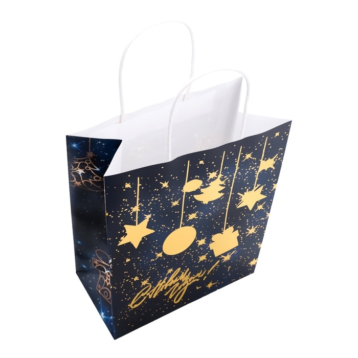 Новый год. Пакет бумажный подарочный новогодний с тиснением, Новый год. Пакет бумажный подарочный новогодний с тиснением, "Ёлочные игрушки" 27 х 21 х 11 см.