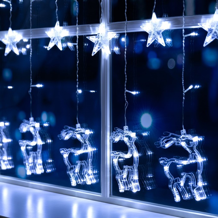 Гирлянда «Бахрома» 2.4 × 0.9 м с насадками «Олень», IP20, прозрачная нить, 138 LED, свечение белое, 8 режимов, 220 В